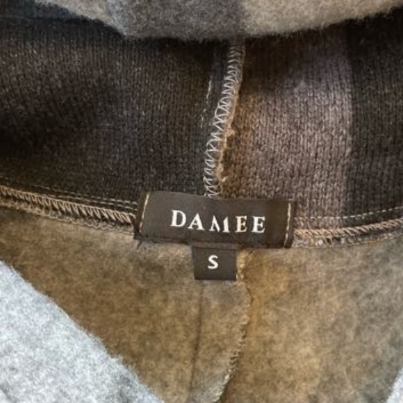 Damee Women's Blue Patchwork Hooded Long Coat With Pockets Size Small - Picture 3 of 3